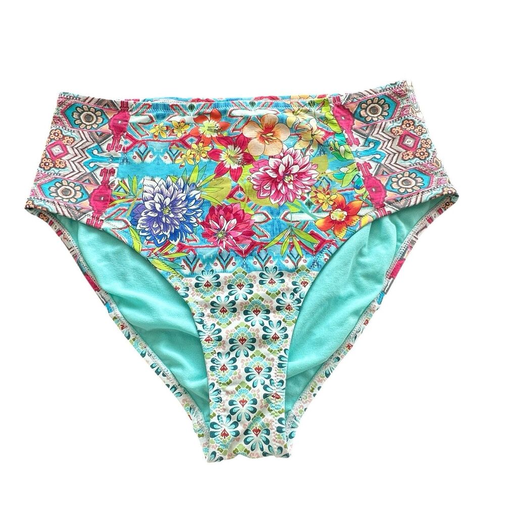 Johnny Was Pearce Bikini Bottom Sz M High Waist Floral Print